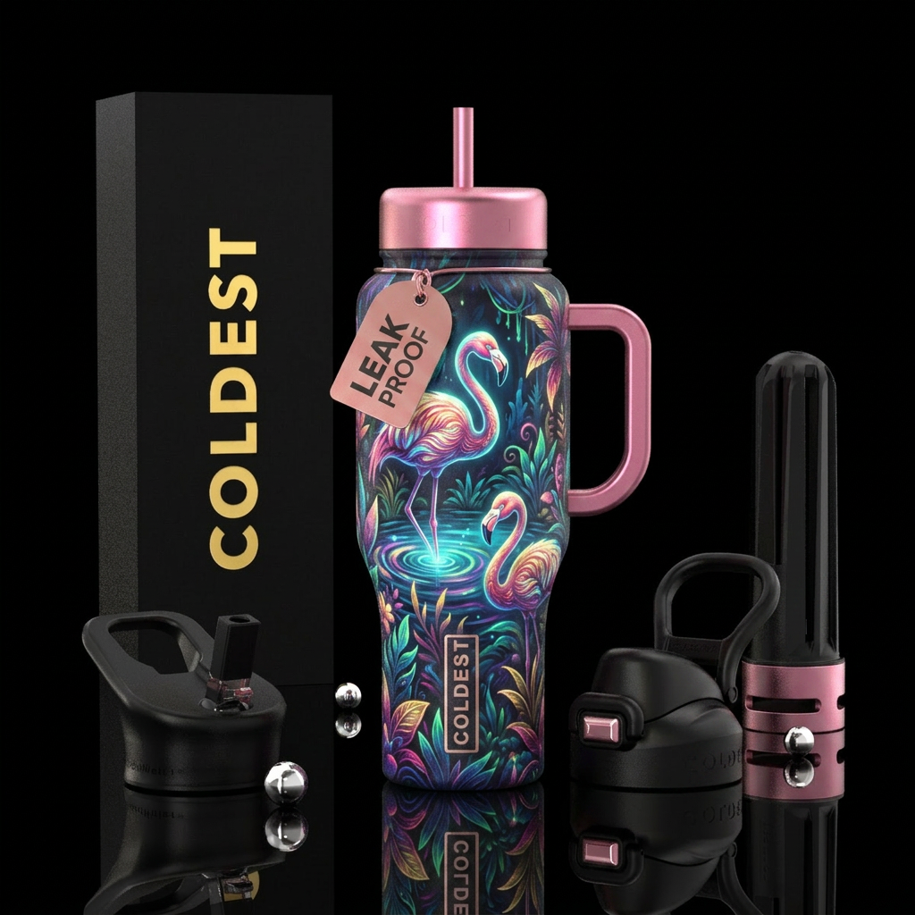 flamingo, glowie, fantasy water bottle design