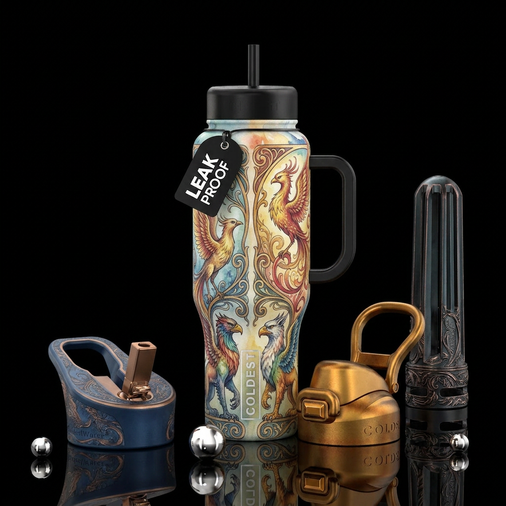 european, watercolor, mythical water bottle design