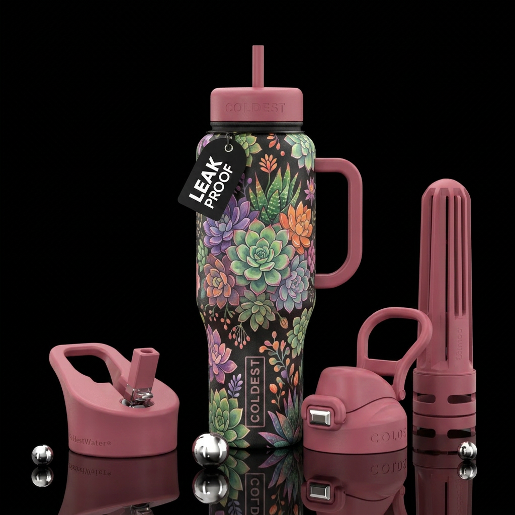 succulent, boho,, whimsical water bottle design