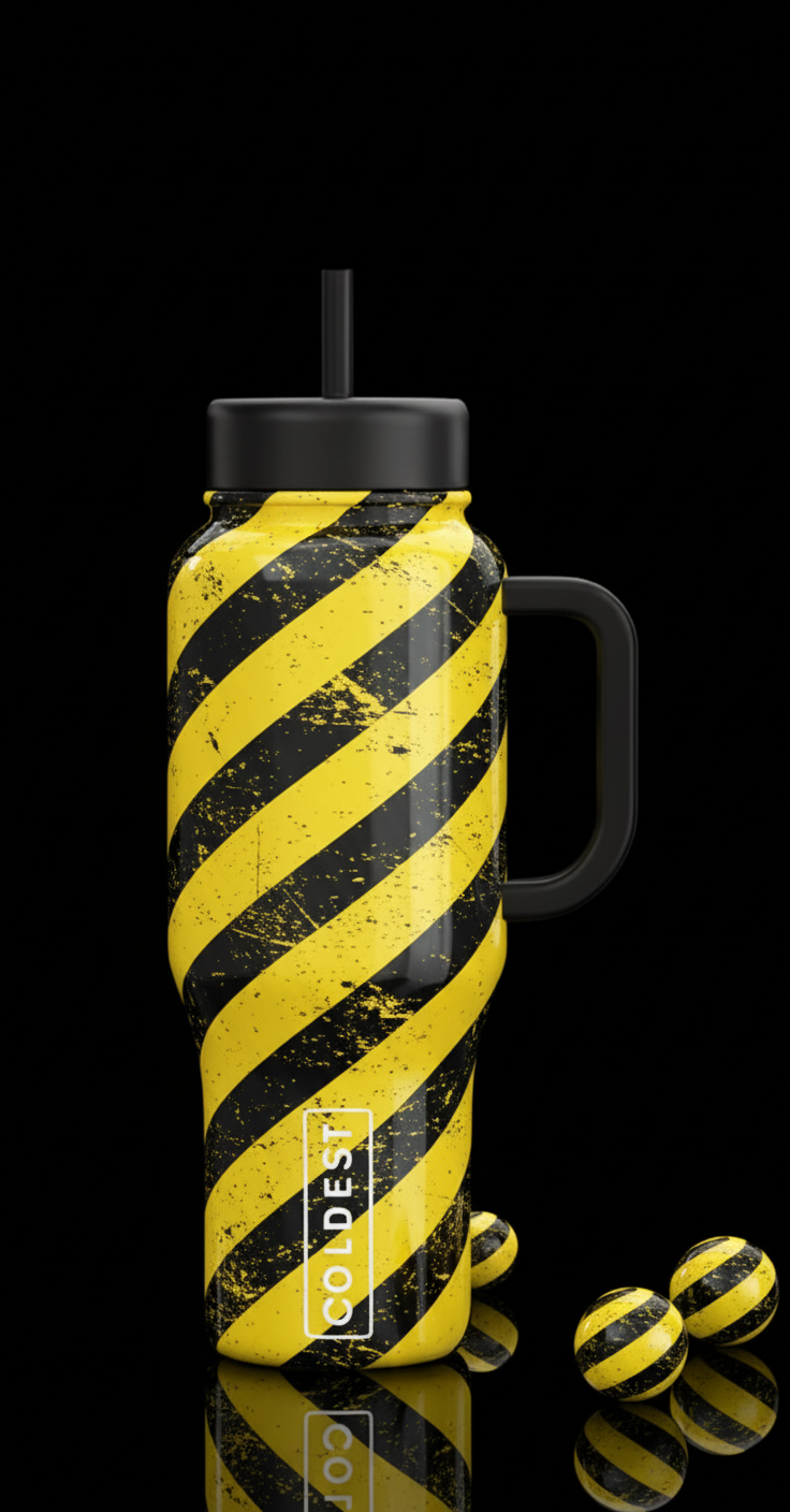 Yellow Caution water bottle design