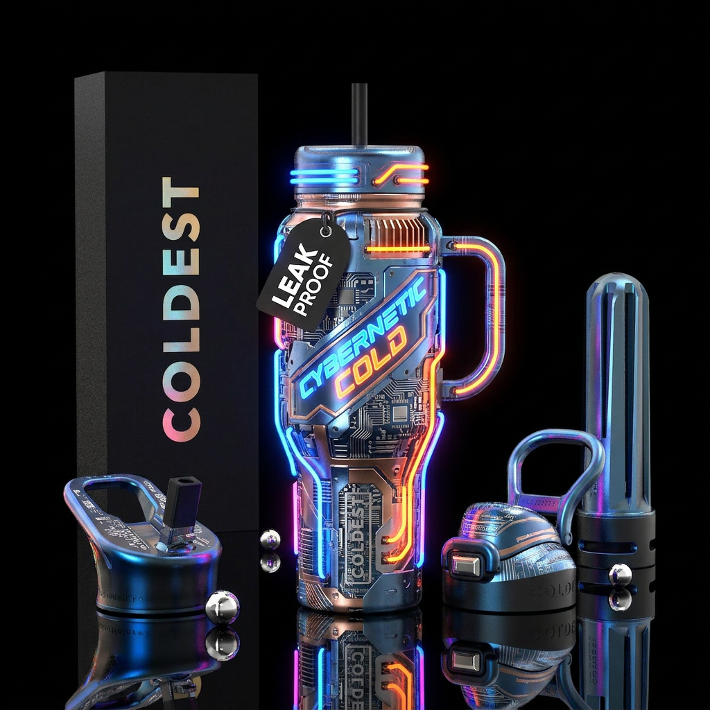 cyber punk neon style bottle that looks like elect... water bottle design