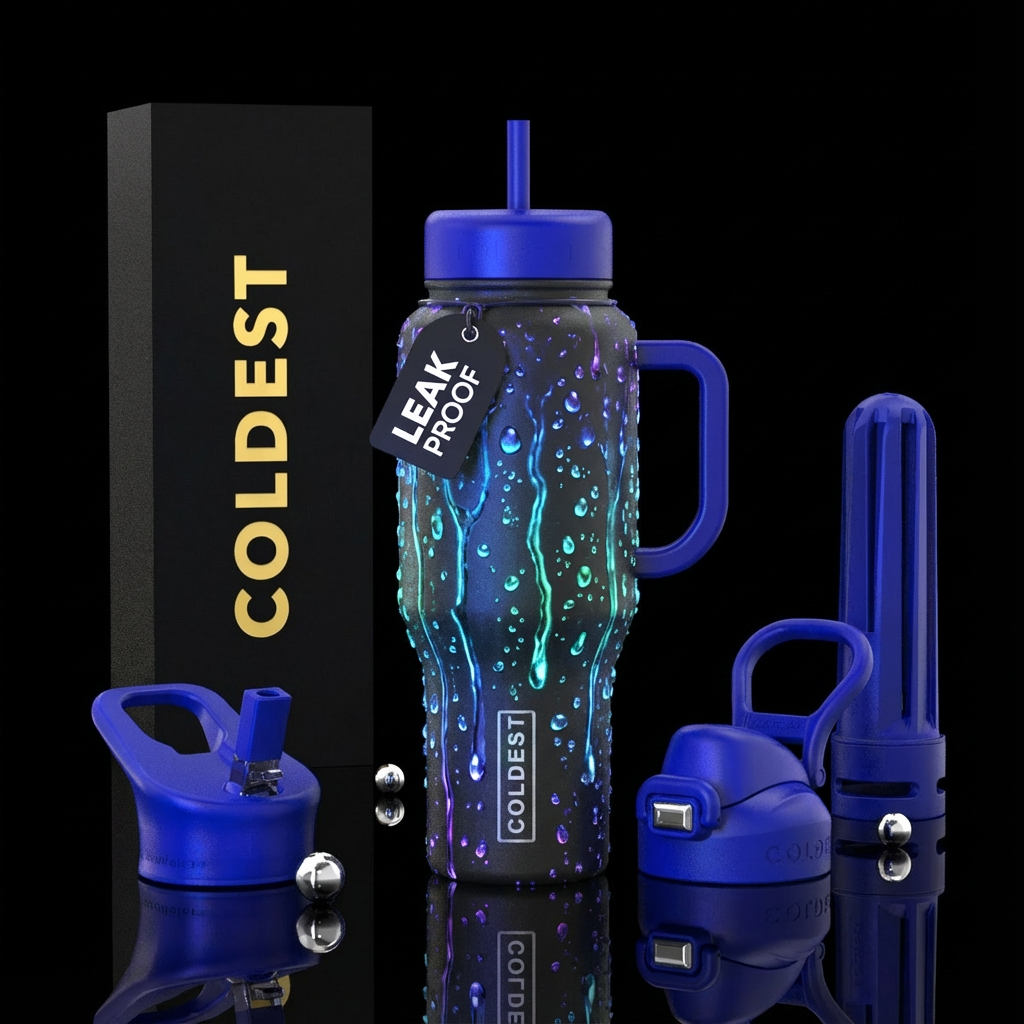 Dripping Water drops glowie, realism water bottle design