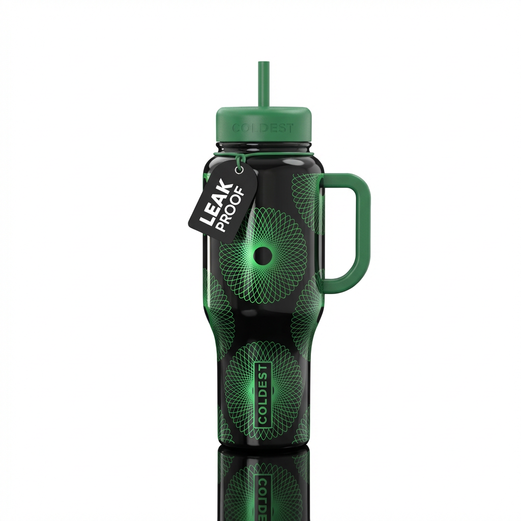Spirograph green water bottle design