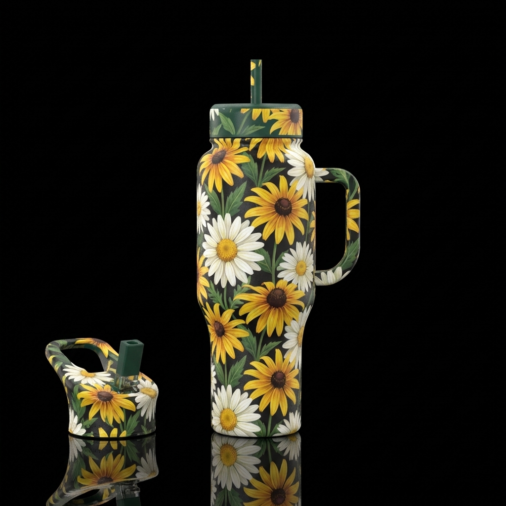 Daisies and black eye Susies water bottle design
