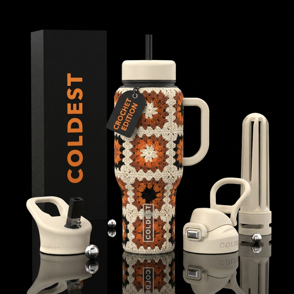 Textured Cream, cinnamon brown, pumpkin orange and... water bottle design