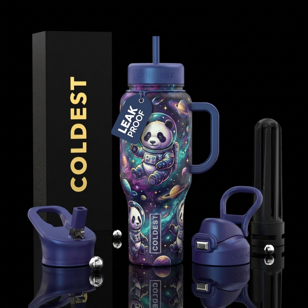 Space panda water bottle design