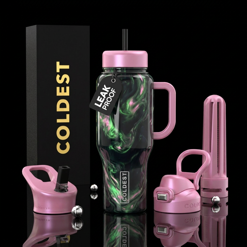 Green and pink opal. Like a black bowling ball wit... water bottle design