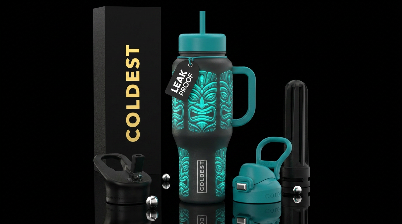 Glowey tiki's water bottle design