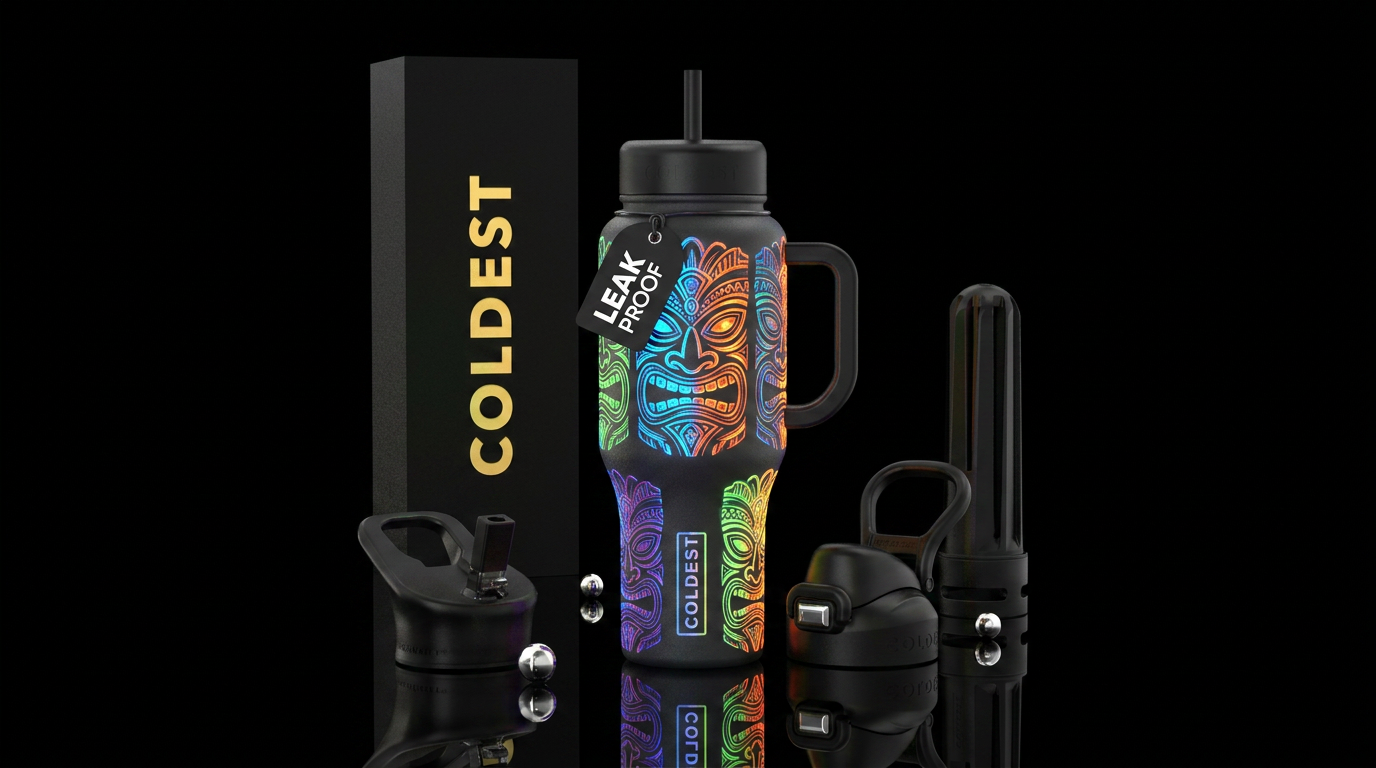 Glowey tiki's water bottle design