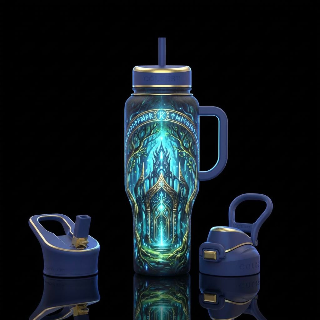 Elvish kingdom, light glow water bottle design