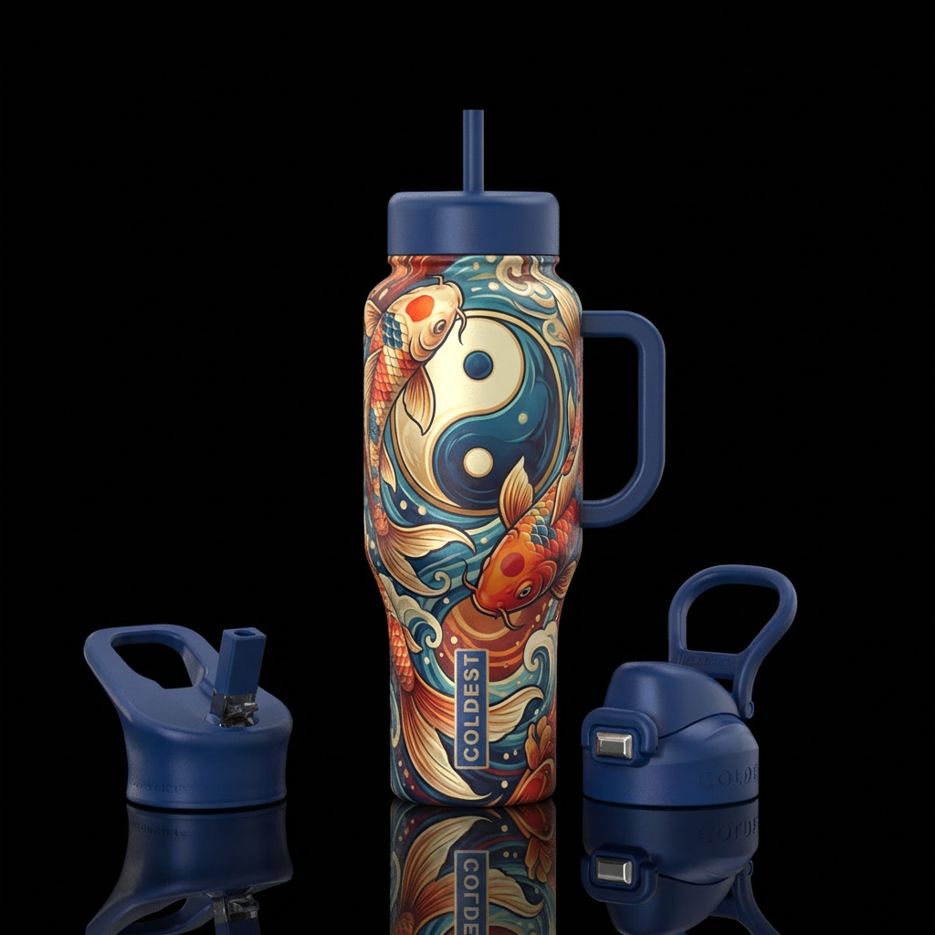 Koi fish, ying yang water bottle design