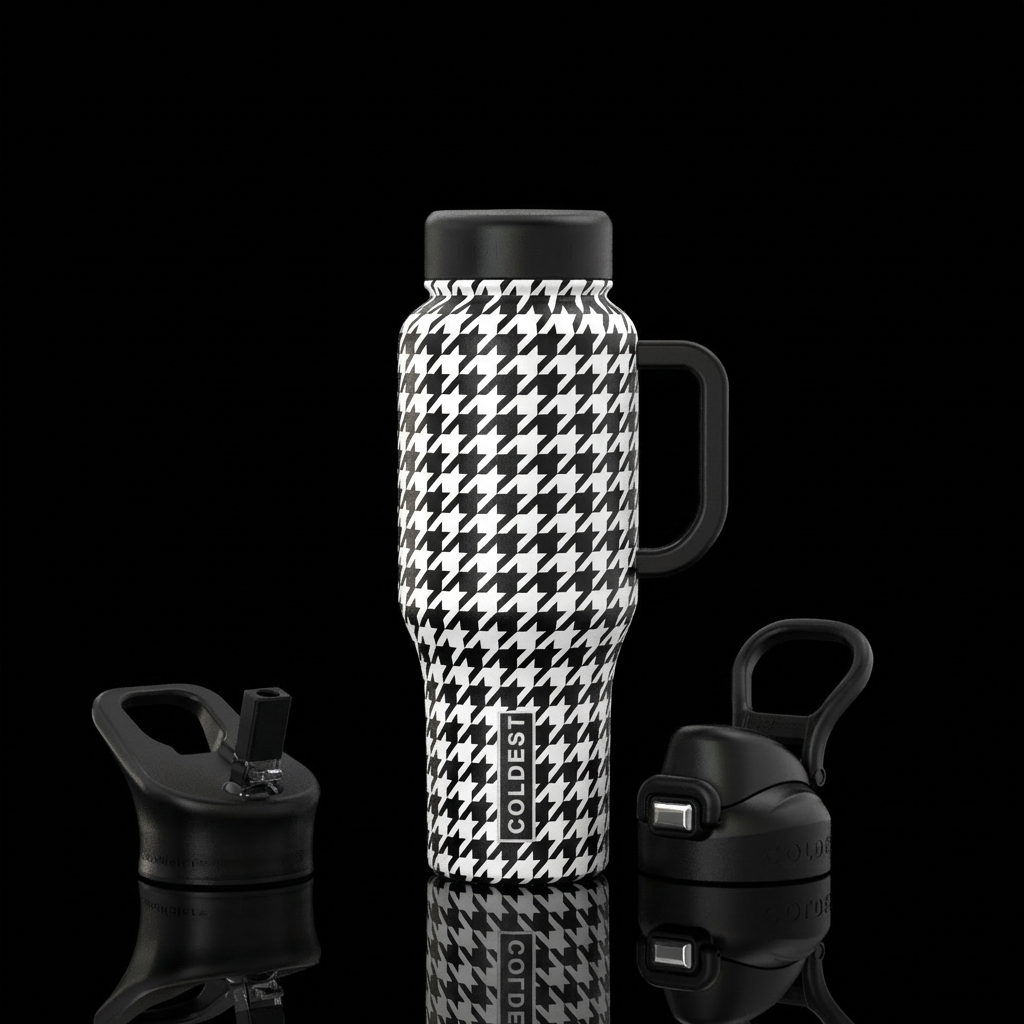 Houndstooth, black and white water bottle design