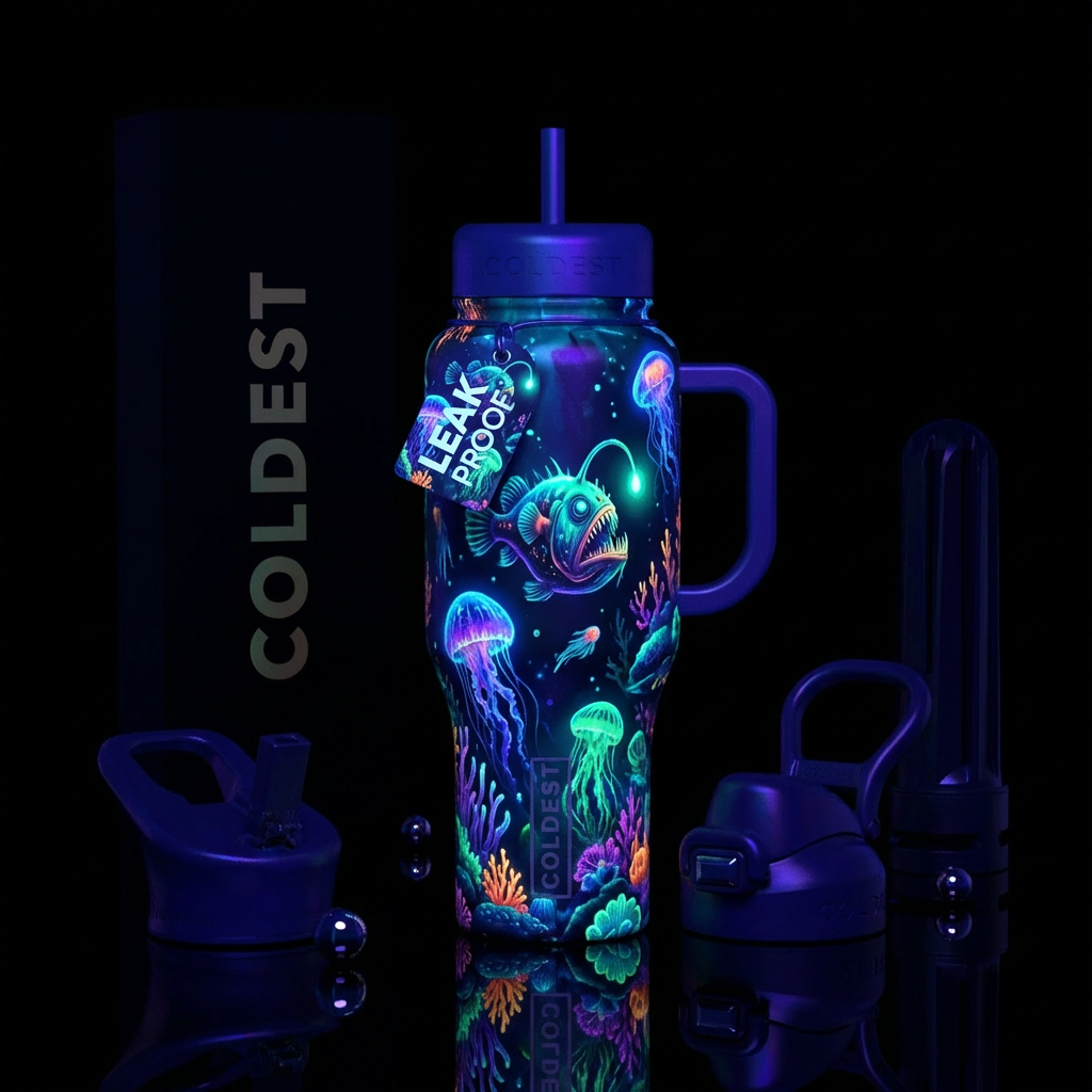 Deep sea creatures, glowie water bottle design