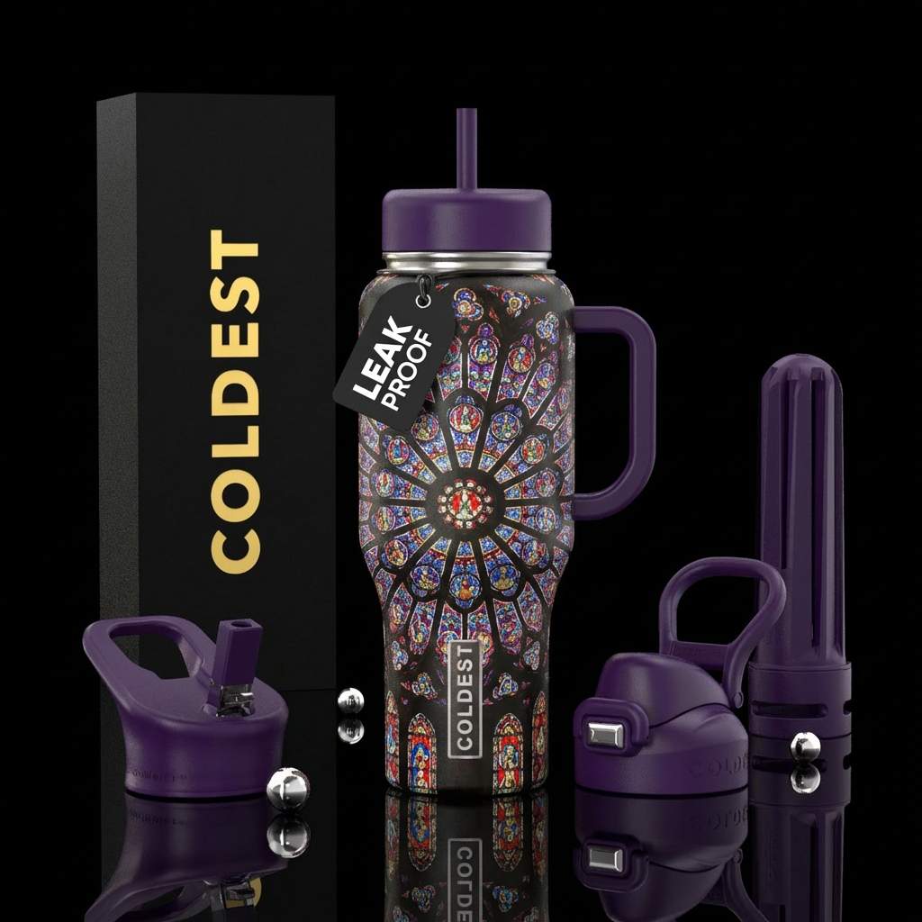 Rose window of notre dame water bottle design