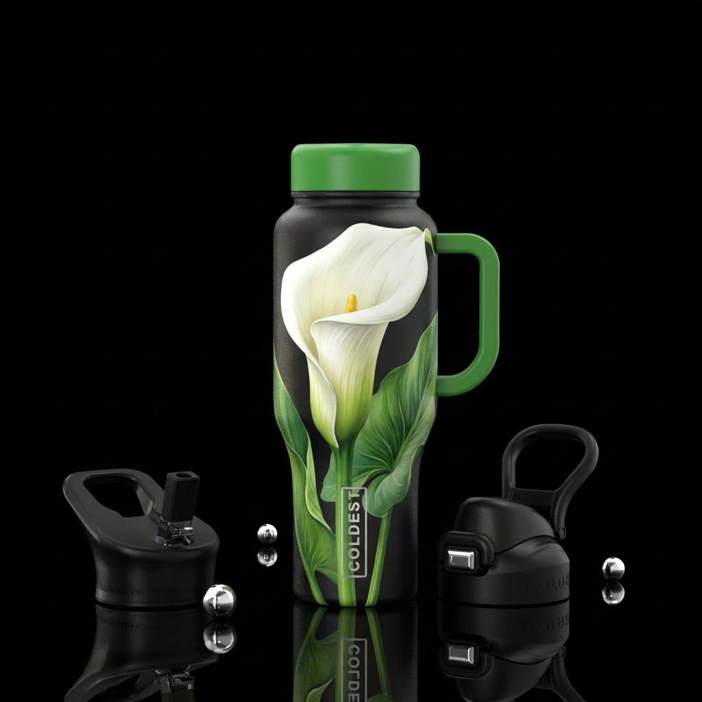 Calla lily, one large, white water bottle design