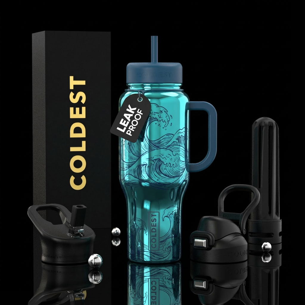 Ocean Blue waves water bottle design