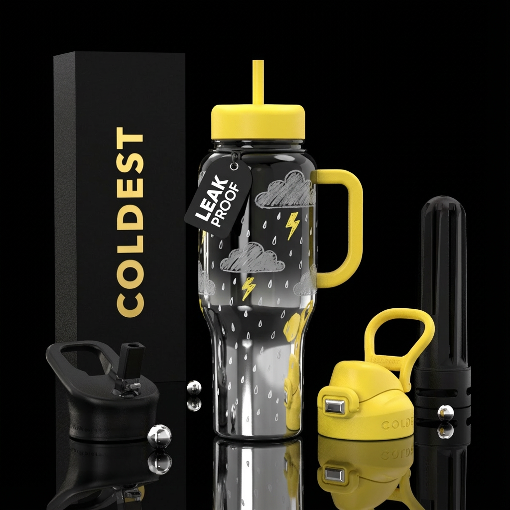 A rainy day water bottle design