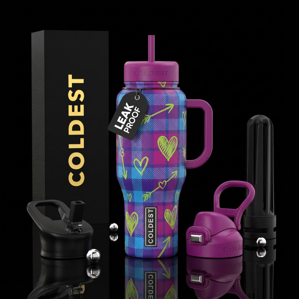 Plaid hearts water bottle design
