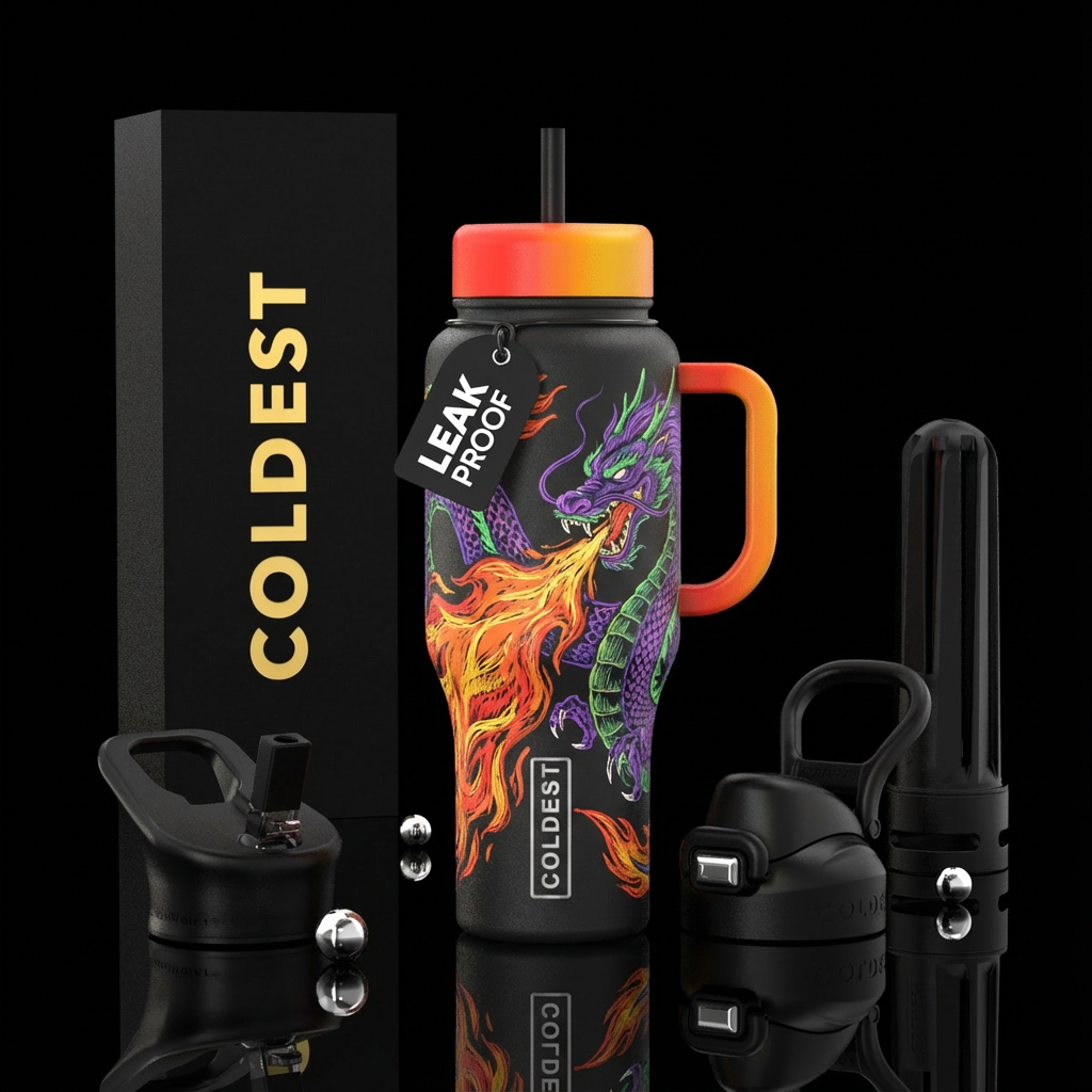 Purple dragons water bottle design
