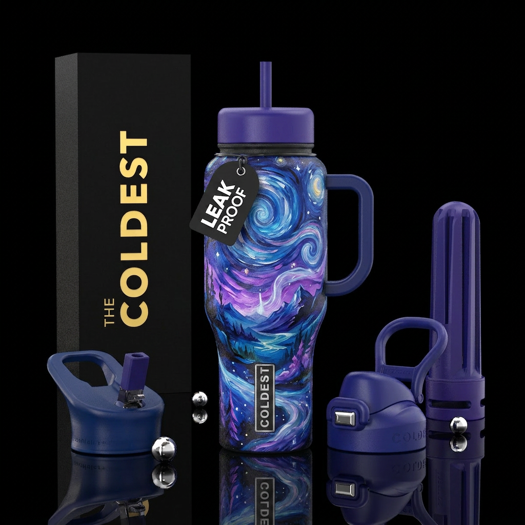 Starry mountains water bottle design