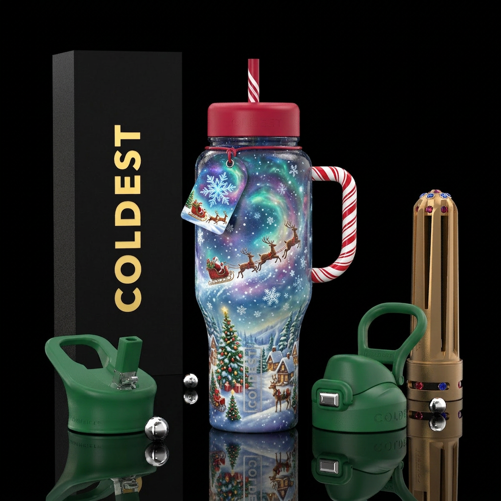 Magical snow globe with candy cane handle water bottle design