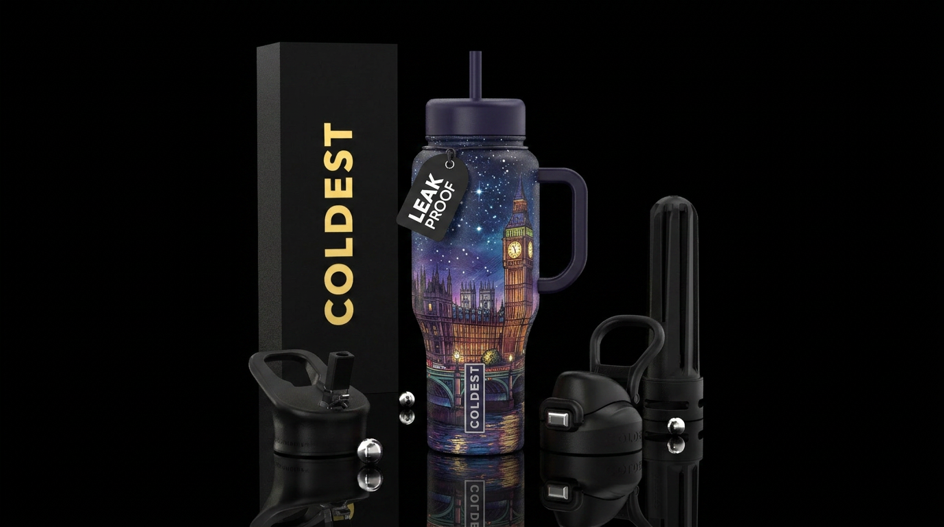 Sketch drawing of London at night, plenty of stars... water bottle design
