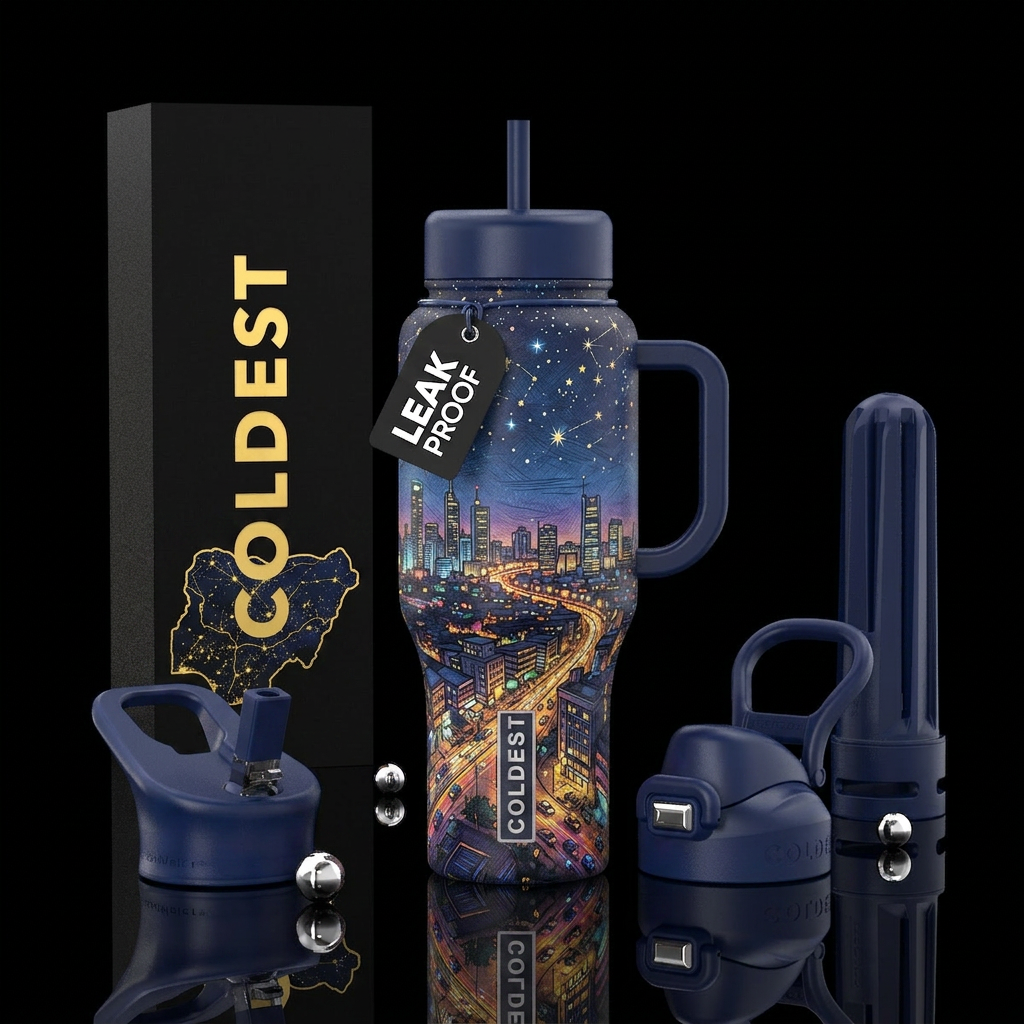 Sketch drawing of Nigeria at night, plenty of star... water bottle design