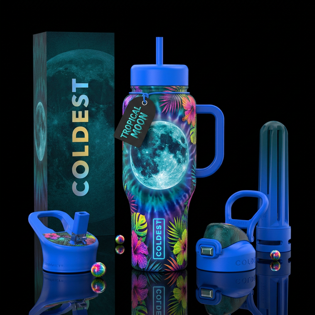 Tropical moon water bottle design