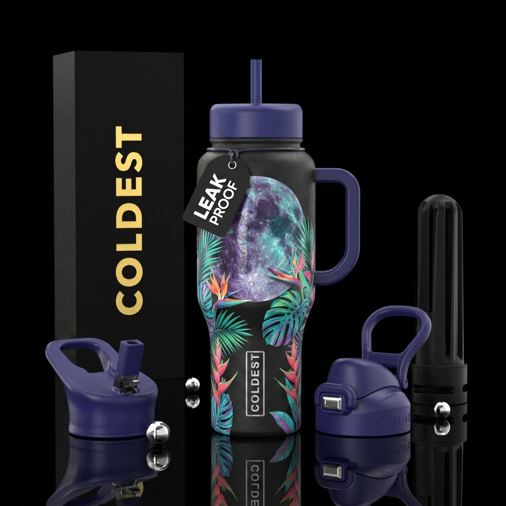 Tropical moon water bottle design
