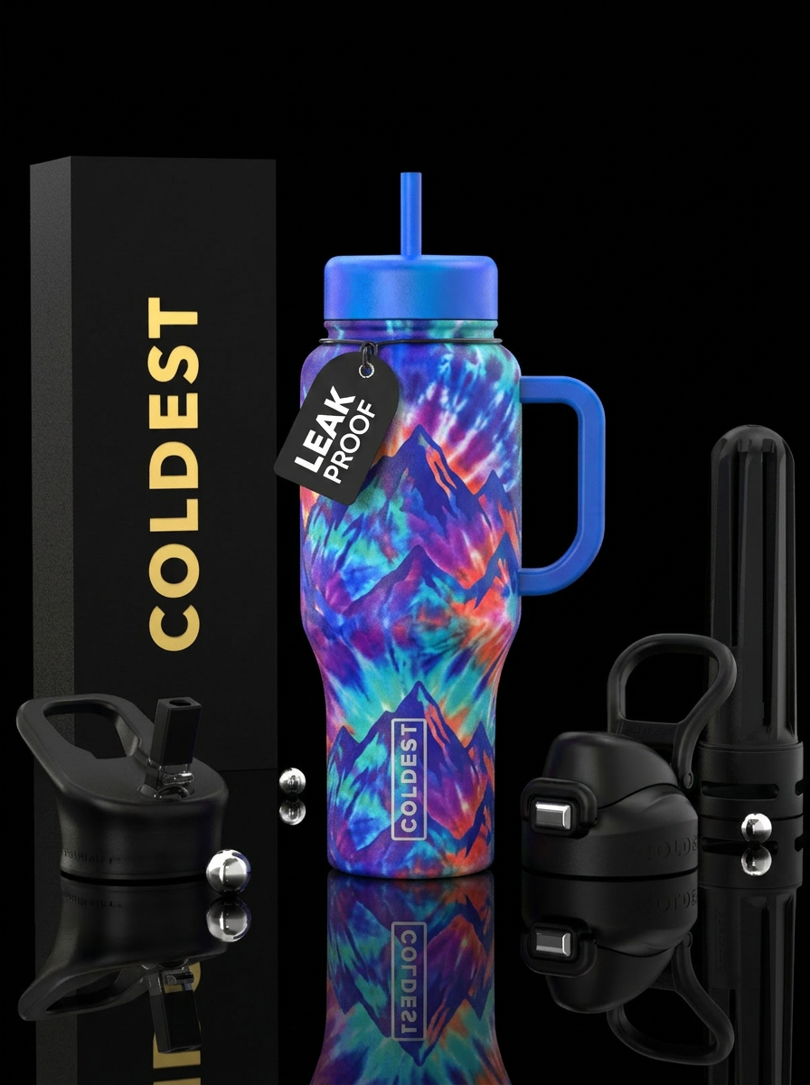 Tie dye mountains water bottle design