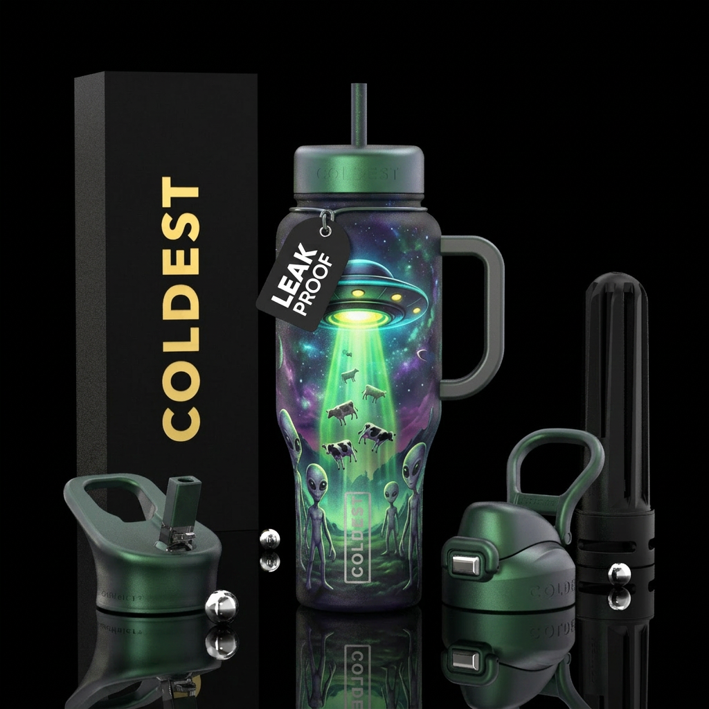 Alien abduction water bottle design