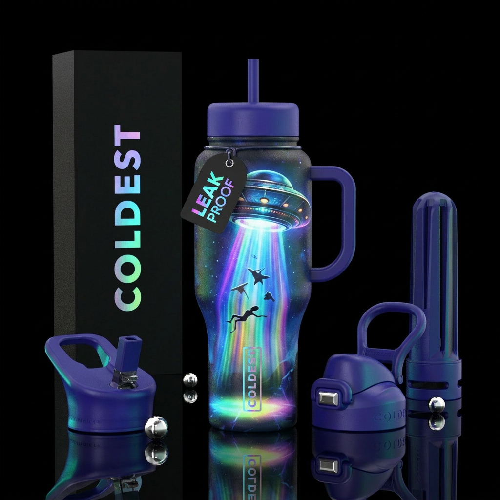 Alien abduction water bottle design