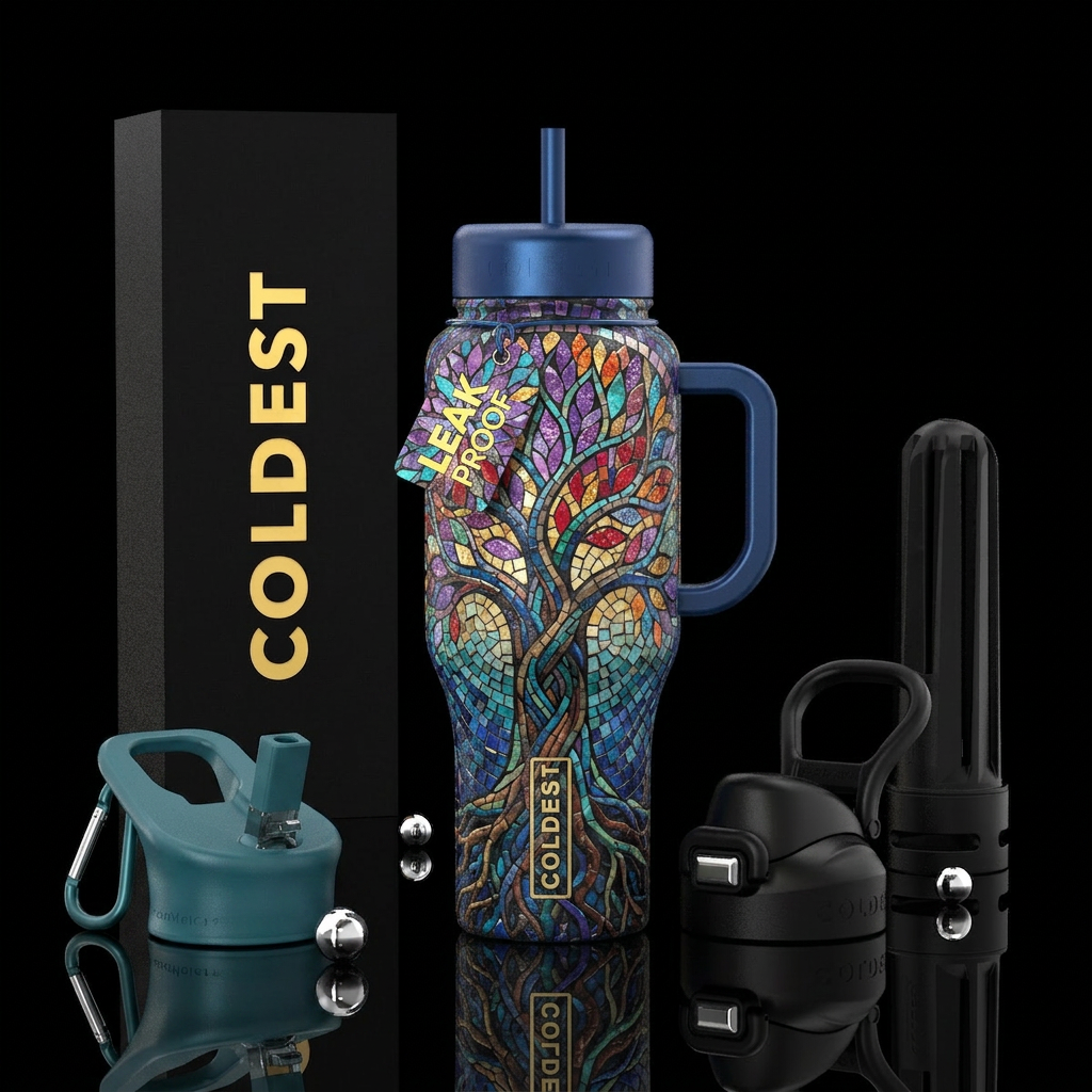 Mosaic tree of life water bottle design