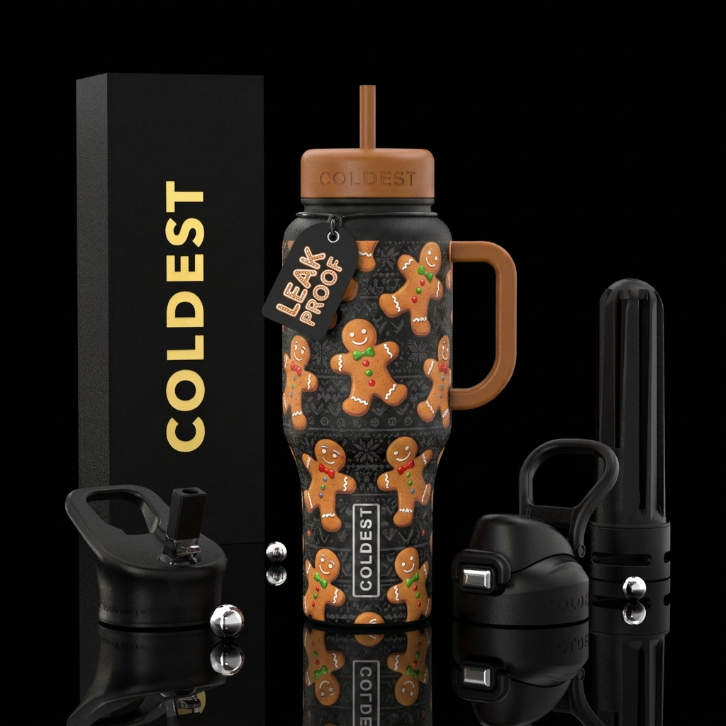 Gingerbread men  dark background water bottle design