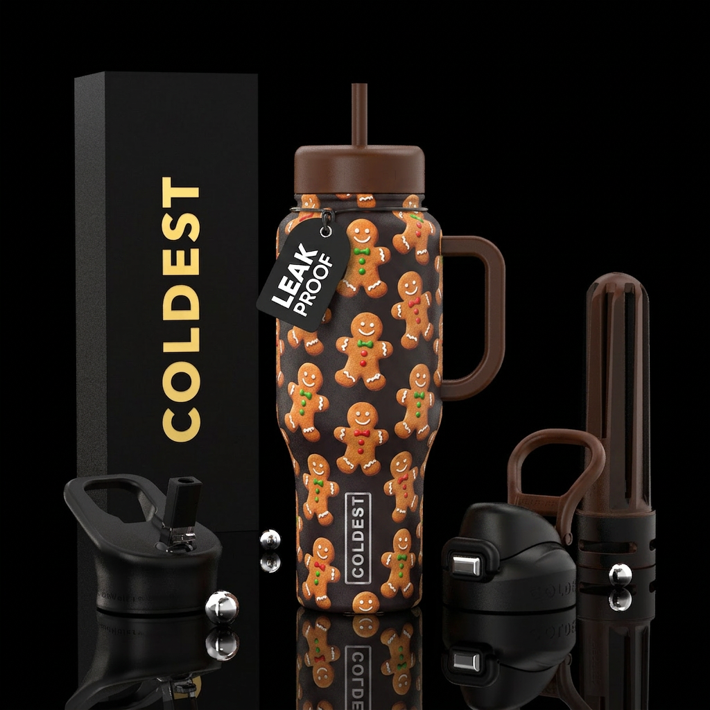 Gingerbread men  dark background water bottle design