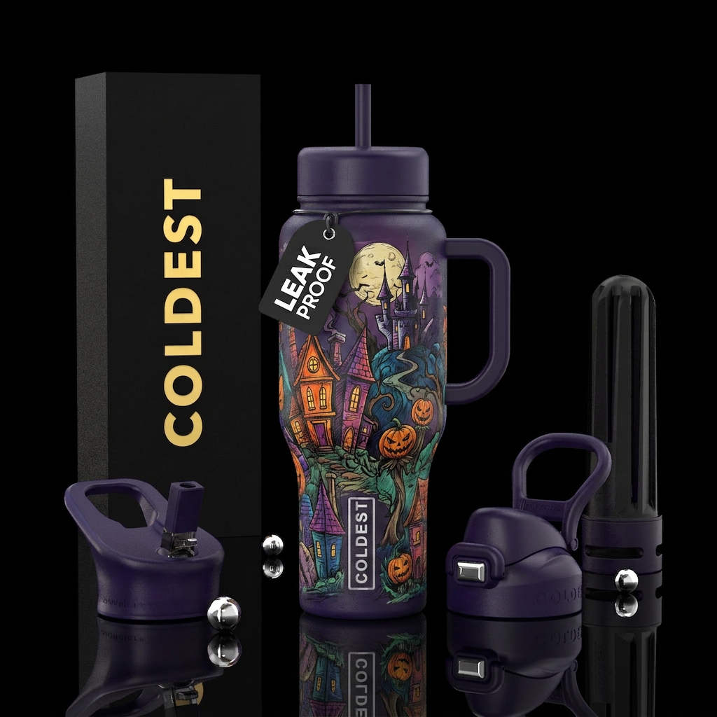 Sketched Halloween Town water bottle design