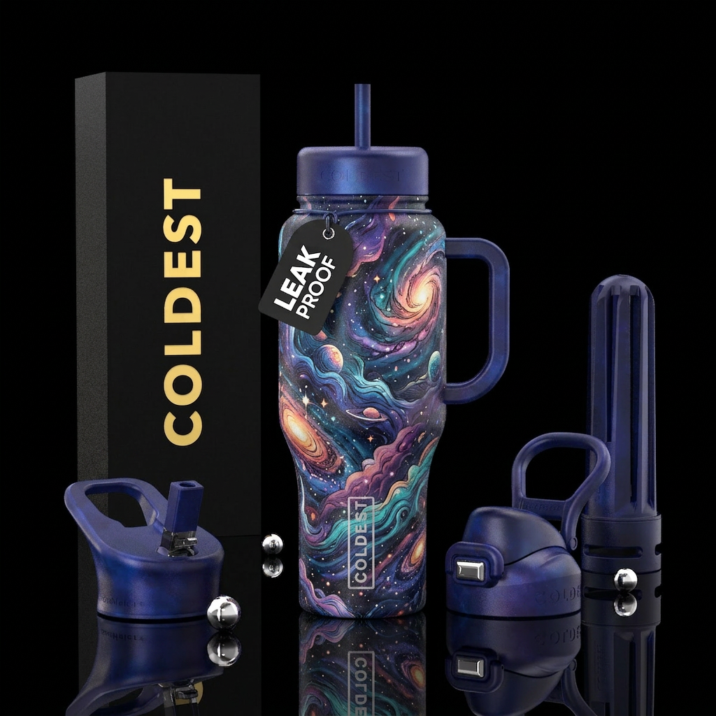 Sketched galaxy water bottle design