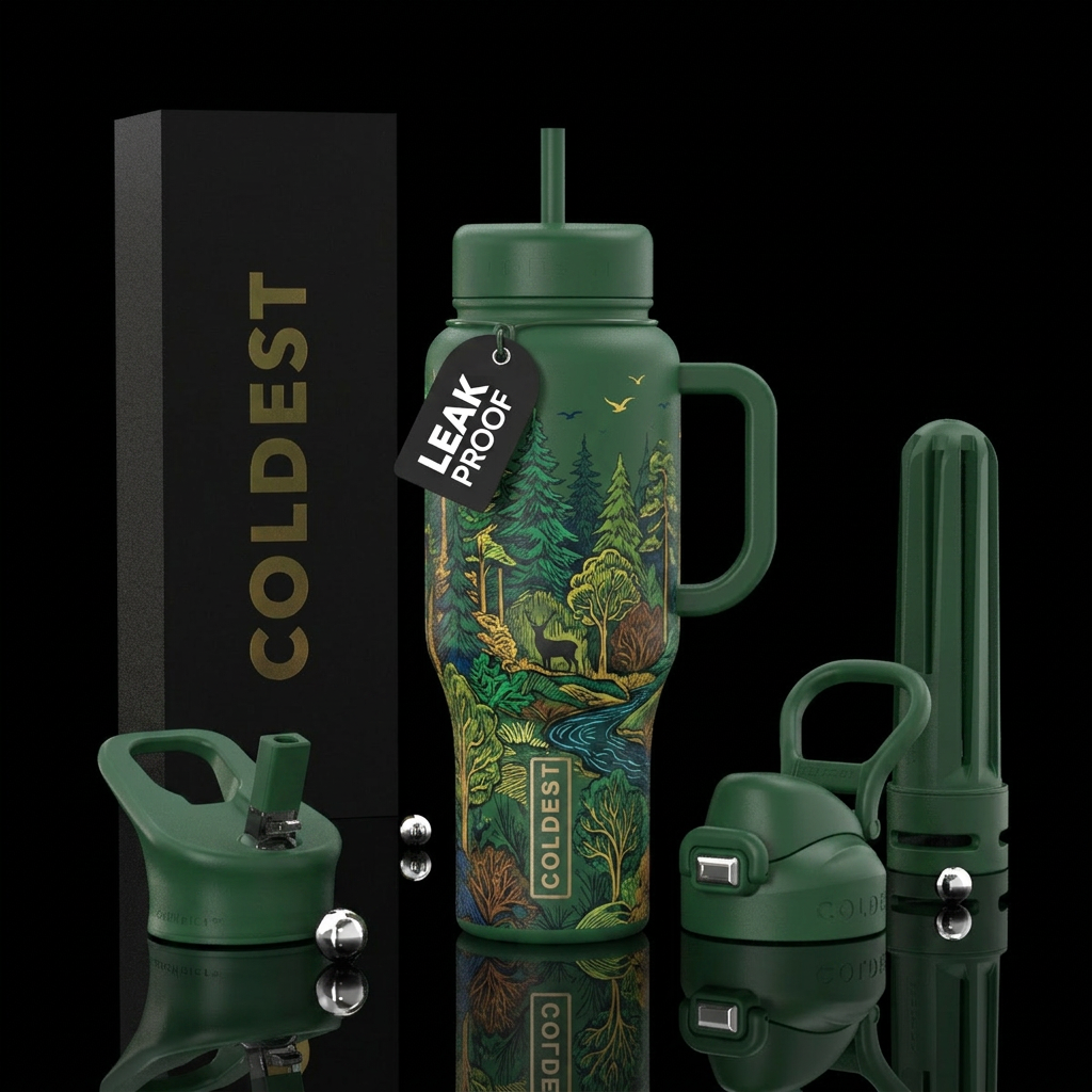 Sketched forest water bottle design