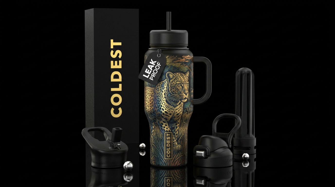 Sketched leopard in their natural habitat water bottle design