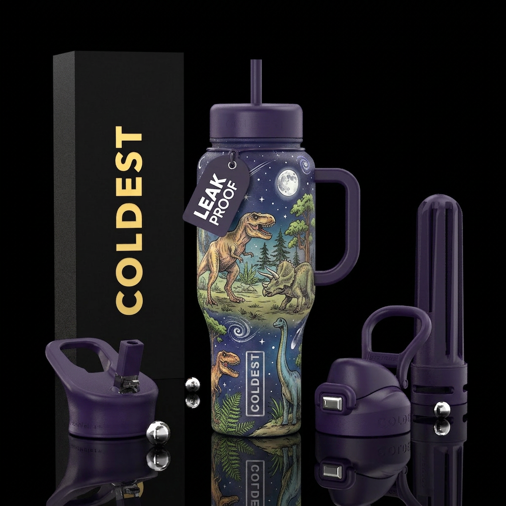 Sketch of dinosaurs in their natural habitat in st... water bottle design