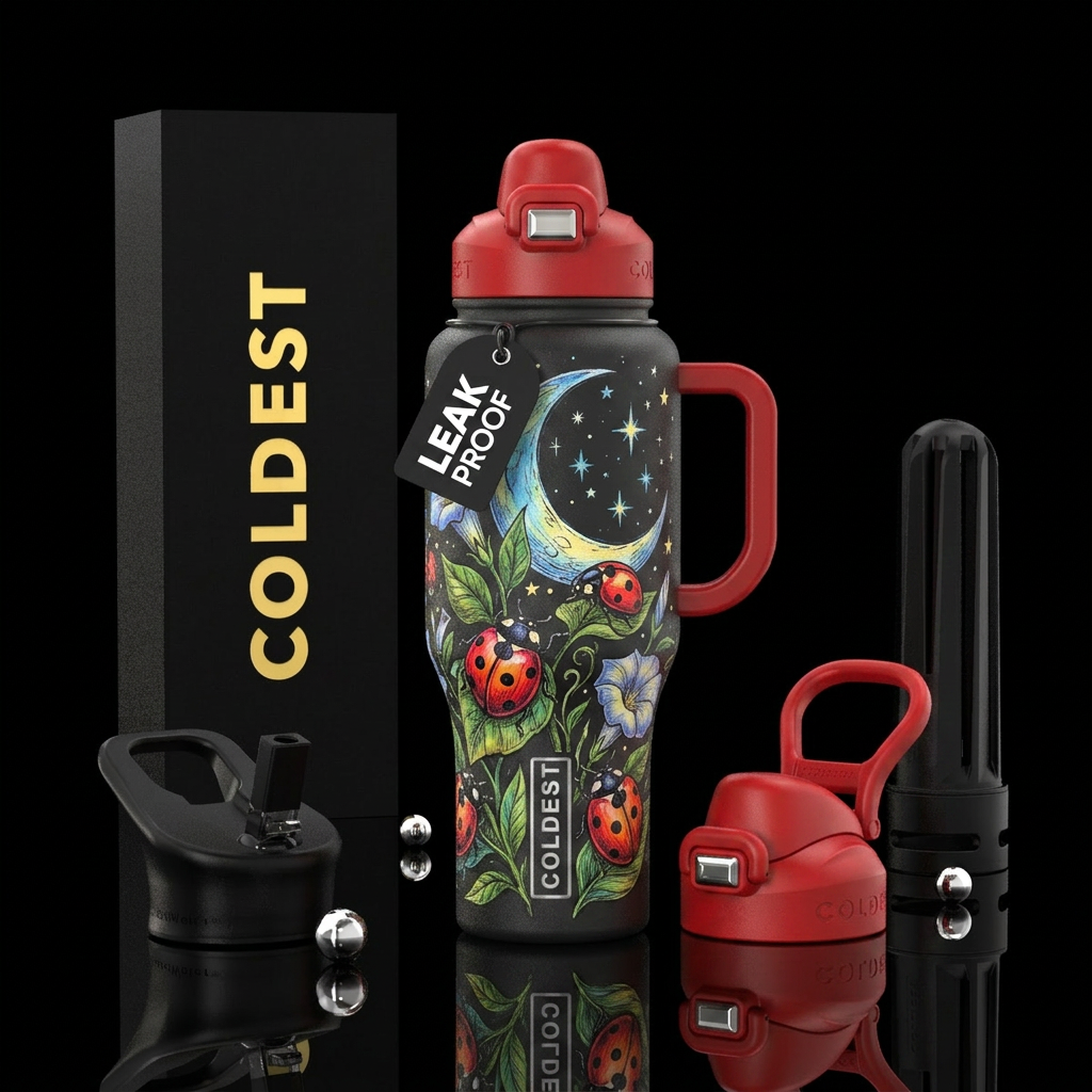 Sketch of lady bugs in their natural habitat in st... water bottle design