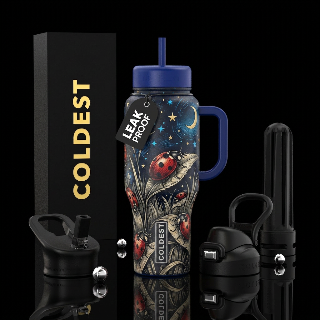 Sketch of lady bugs in their natural habitat in st... water bottle design