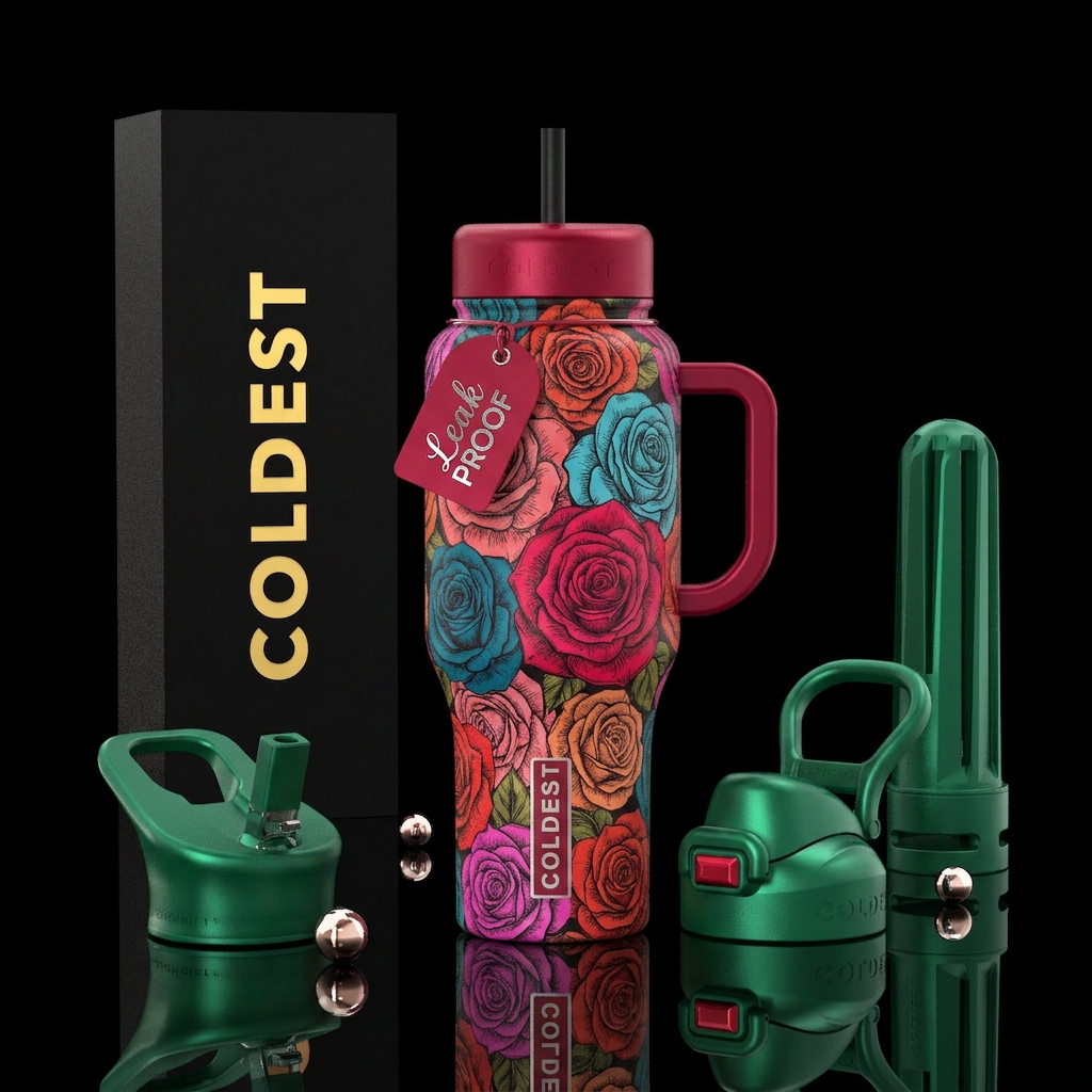 Sketched roses water bottle design