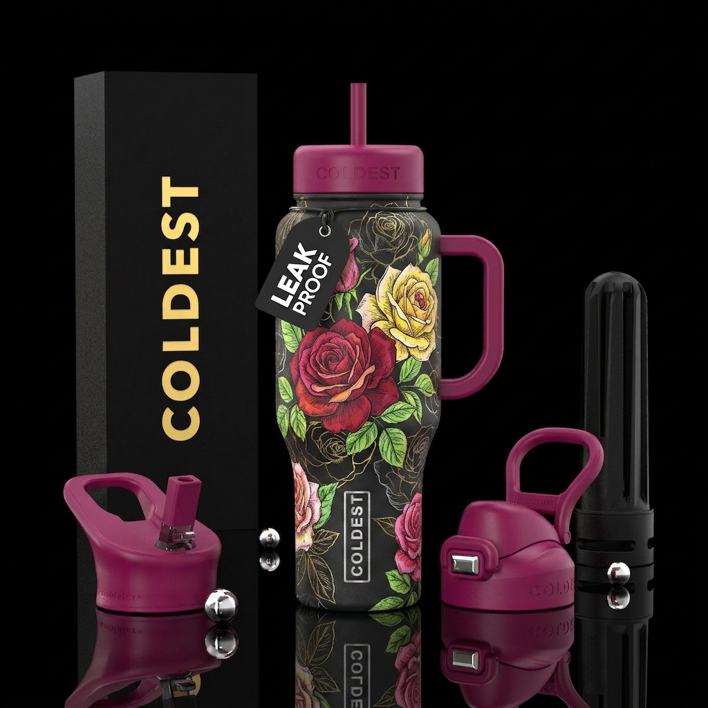 Sketched roses water bottle design