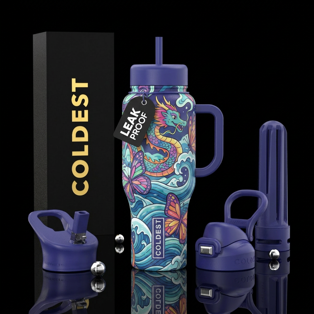 stylistic, whimsical, happy mood, butterfly, drago... water bottle design