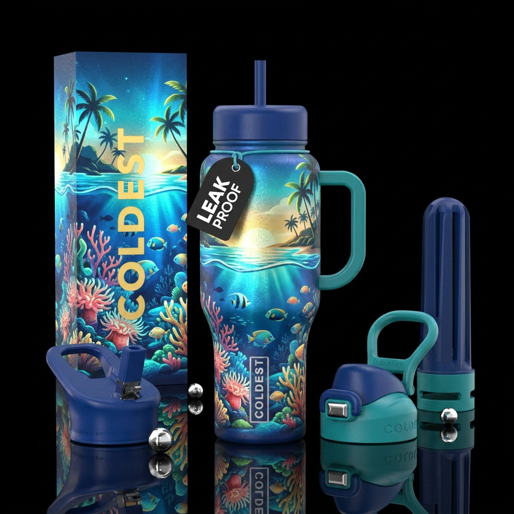 luxurious, glowie, hawaiian, ocean water bottle design