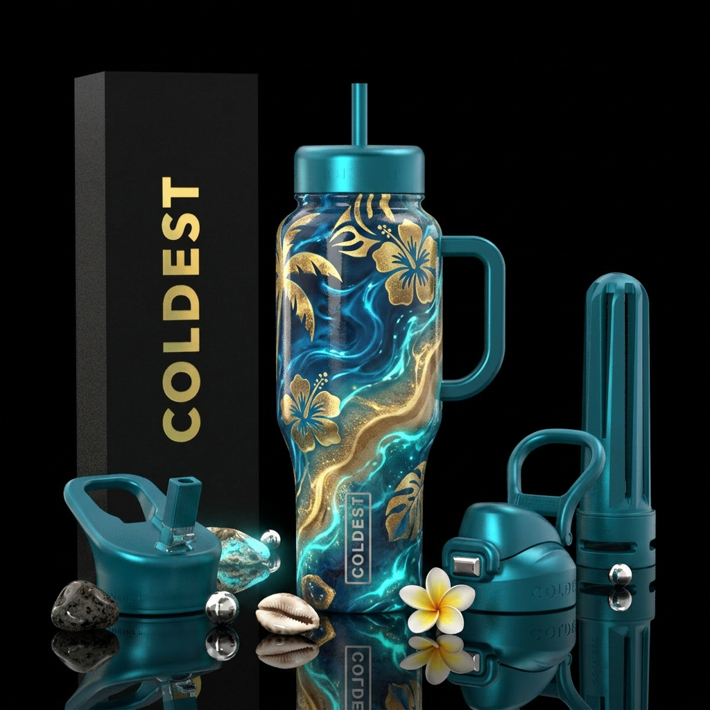 luxurious, glowie, hawaiian, ocean water bottle design