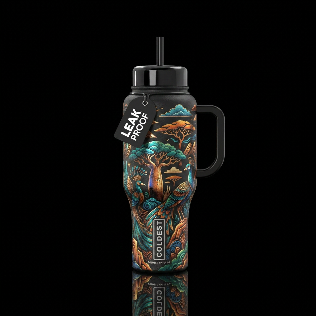 African pattern, dramatic, aboriginal, inbued, bir... water bottle design