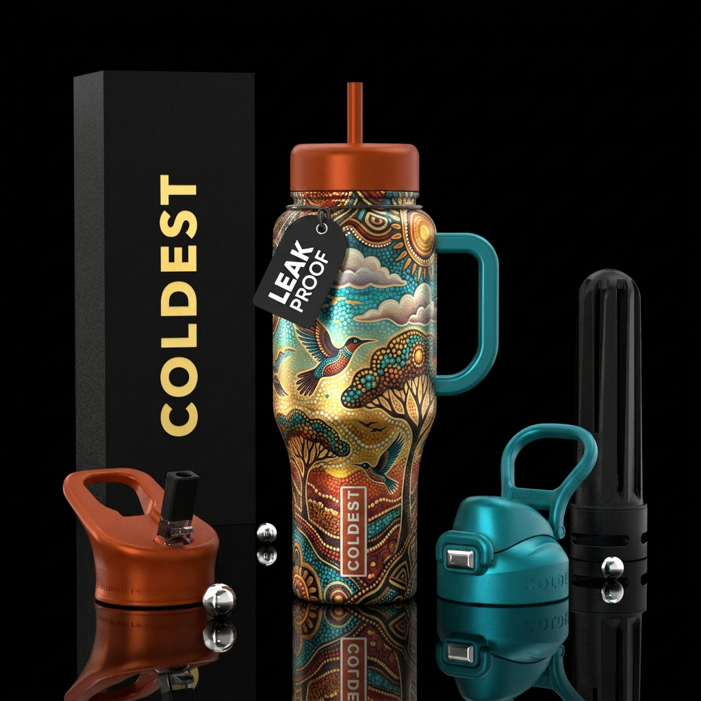 African pattern, dramatic, aboriginal, inbued, bir... water bottle design