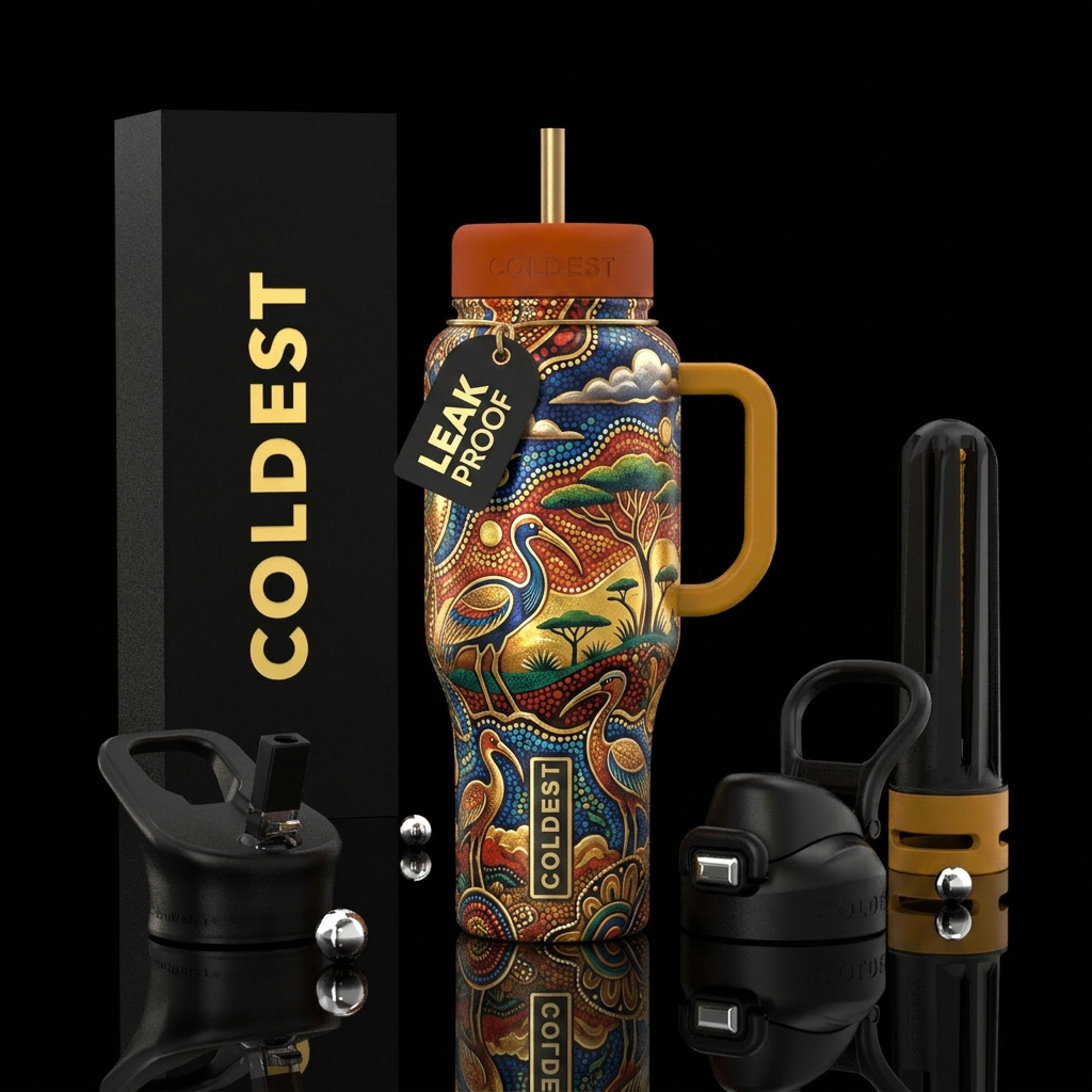 African pattern, dramatic, aboriginal, inbued, bir... water bottle design